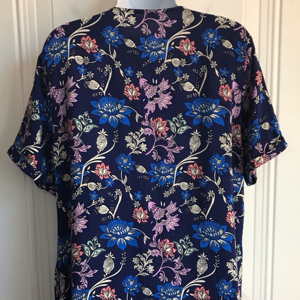 Amazon Women’s XL Multi Blue Floral V-Neck SS Button Up House Midi Dress NWOT - Picture 12 of 16